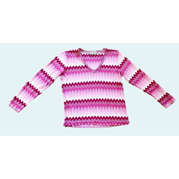 Vintage MARISA CHRISTINA Zig Zag Pink White Made In Italy V Neck Sz SM - Picture 2 of 8